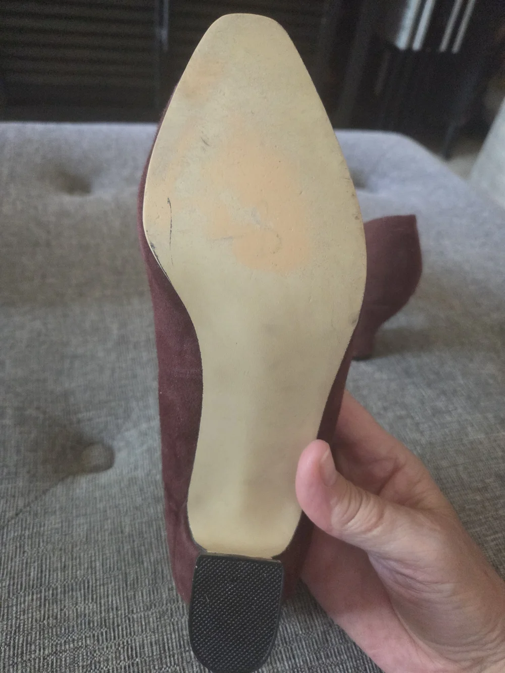 Vintage Candid Statements Womens Burgundy Suede Heels Knotted Vamp Detail Size 8